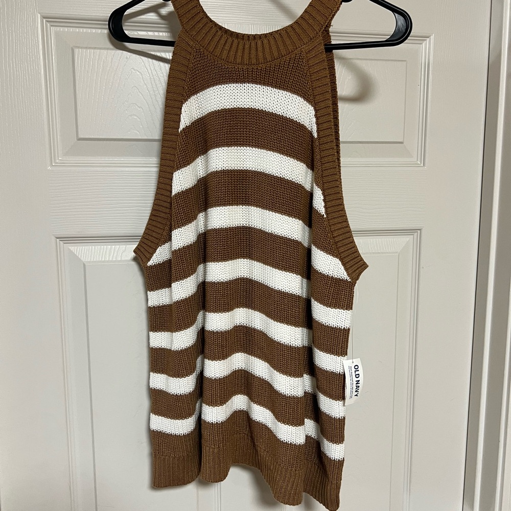 Old Navy Brown and White Striped Knit Sweater